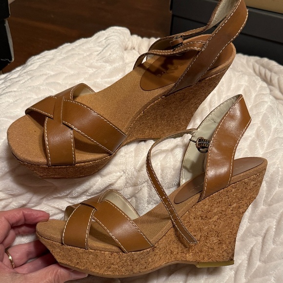Apostrophe Shoes - Apostrophe Tan Cork Wedge Sandals with Ankle Strap